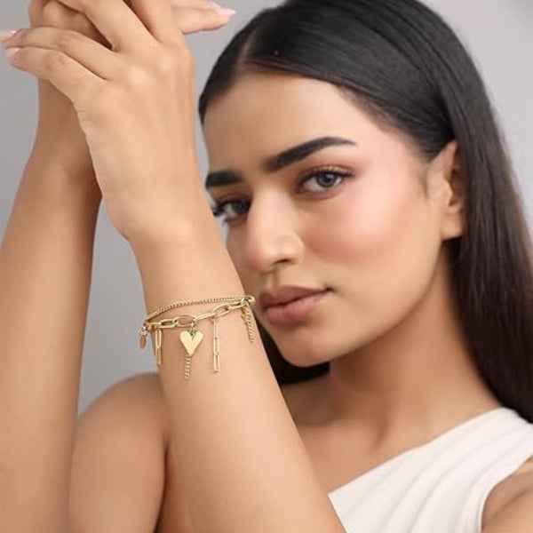 Chic Gold Multi-Strand Heart Bracelet | Radiant Layered Charm Jewelry