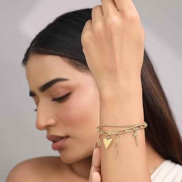 Chic Gold Multi-Strand Heart Bracelet | Radiant Layered Charm Jewelry