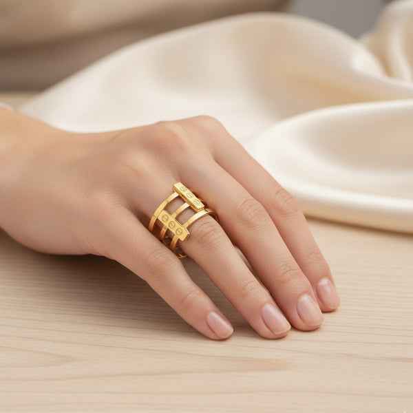 Gold Multi-Strand Ring - Shimmering Open Band Stylish Statement Ring
