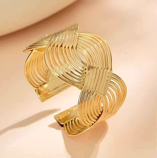 Gold Multi-Wire Cuff: Wide Layered Statement Bangle for Women