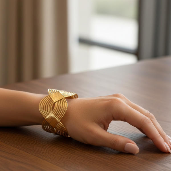 Gold Multi-Wire Cuff: Wide Layered Statement Bangle for Women