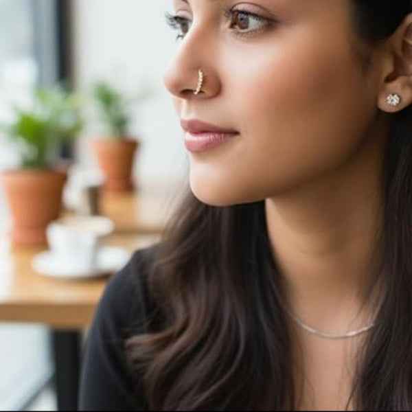 Gold Nose pin Hoop - Sparkling Faux Piercing Nose Pin Stud for Women