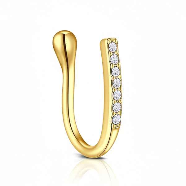 Gold Nose pin Hoop - Sparkling Faux Piercing Nose Pin Stud for Women