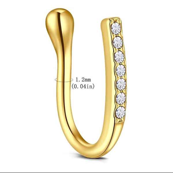 Gold Nose pin Hoop - Sparkling Faux Piercing Nose Pin Stud for Women