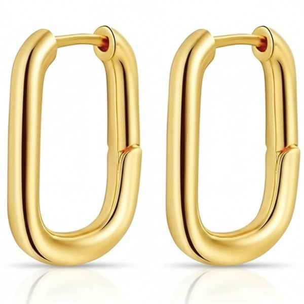 Chunky Gold Oval Hoop Earrings | Modern Huggie Clicker Style