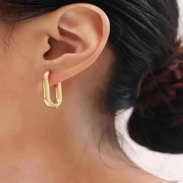 Chunky Gold Oval Hoop Earrings | Modern Huggie Clicker Style