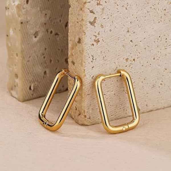 Chunky Gold Oval Hoop Earrings | Modern Huggie Clicker Style
