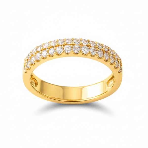 Gold Pave Band: Cubic Zirconia Ring Double Row Wedding Jewelry