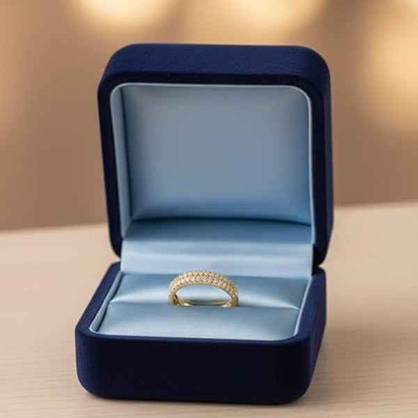 Gold Pave Band: Cubic Zirconia Ring Double Row Wedding Jewelry