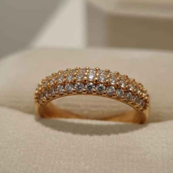 Gold Pave Band: Cubic Zirconia Ring Double Row Wedding Jewelry