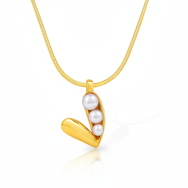 Gold Plated Peapod Necklace | Sweet Three Pearl Pod Charm Jewelry for Her