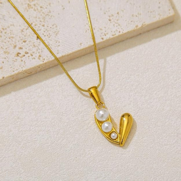 Gold Plated Peapod Necklace | Sweet Three Pearl Pod Charm Jewelry for Her