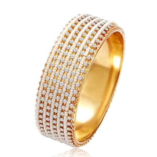 Gold Pearl Bangle - Cuff Bracelet & Crystal Ethnic Jewelry
