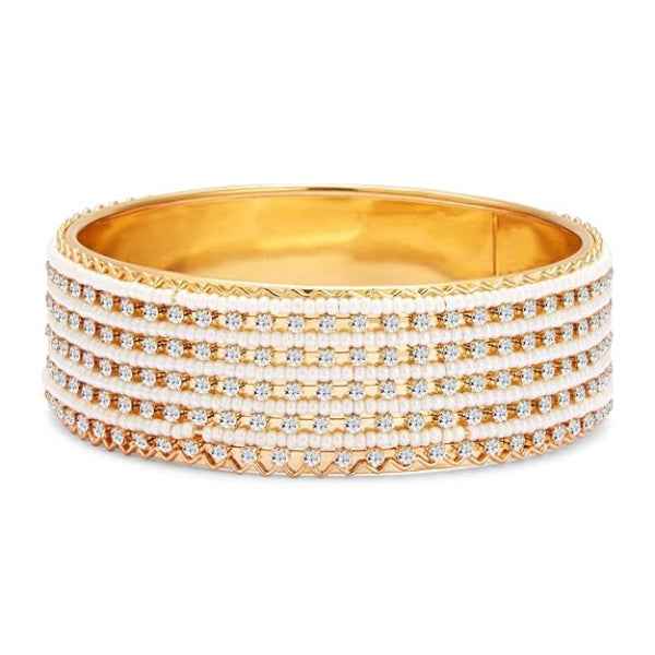 Gold Pearl Bangle - Cuff Bracelet & Crystal Ethnic Jewelry
