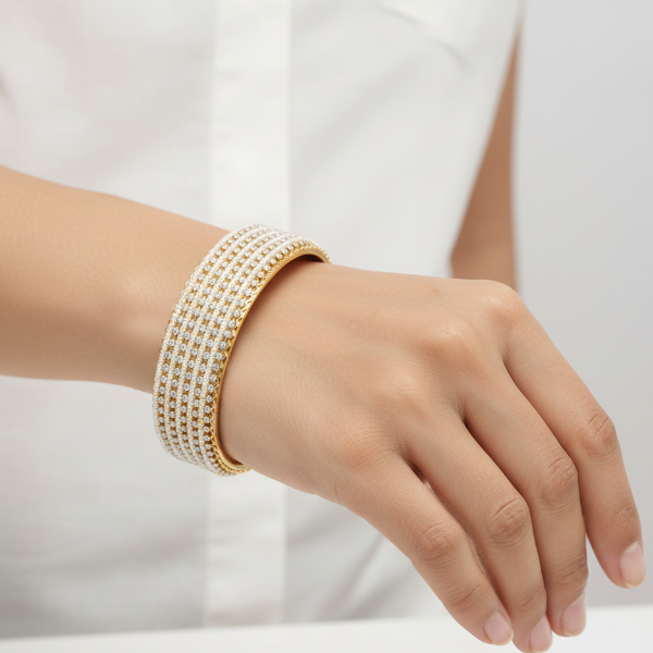Gold Pearl Bangle - Cuff Bracelet & Crystal Ethnic Jewelry