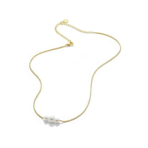 Gold Pearl Necklace: Dainty Choker Minimalist Jewelry Gift for Her