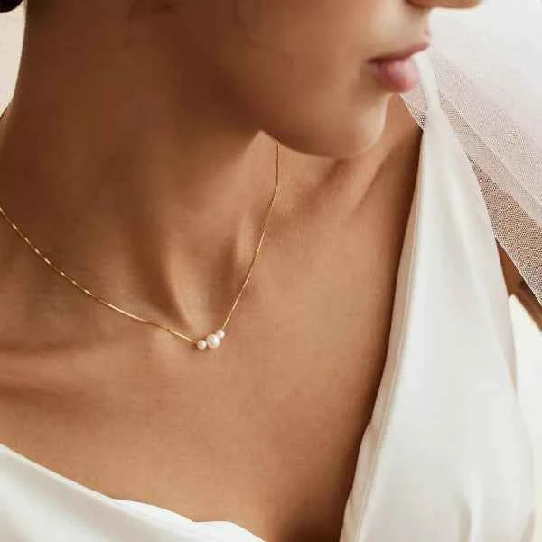 Gold Pearl Necklace: Dainty Choker Minimalist Jewelry Gift for Her