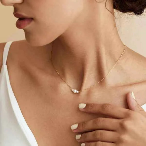 Gold Pearl Necklace: Dainty Choker Minimalist Jewelry Gift for Her