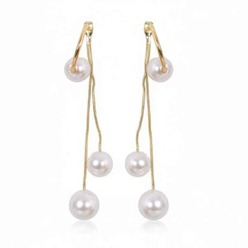 Gold Pearl Drop Earrings | 14k Gold Chain Dangles | Bridal Pearl Jewelry