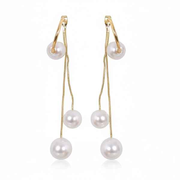 Gold Pearl Drop Earrings | 14k Gold Chain Dangles | Bridal Pearl Jewelry