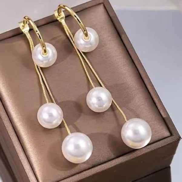 Gold Pearl Drop Earrings | 14k Gold Chain Dangles | Bridal Pearl Jewelry