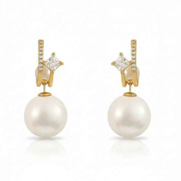 Gold Pearl Drop Earrings | Dainty Crystal Huggie Bridal Jewelry Gift