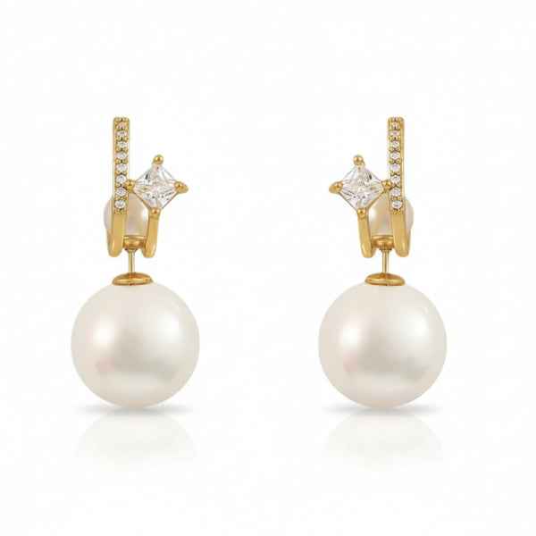 Gold Pearl Drop Earrings | Dainty Crystal Huggie Bridal Jewelry Gift