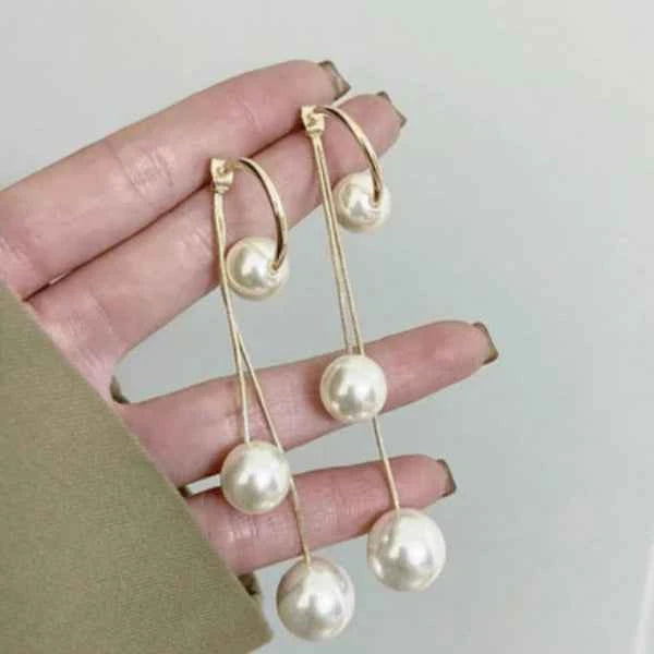 Gold Pearl Drop Earrings | 14k Gold Chain Dangles | Bridal Pearl Jewelry