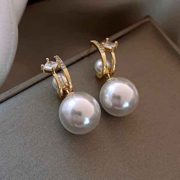 Gold Pearl Drop Earrings | Dainty Crystal Huggie Bridal Jewelry Gift