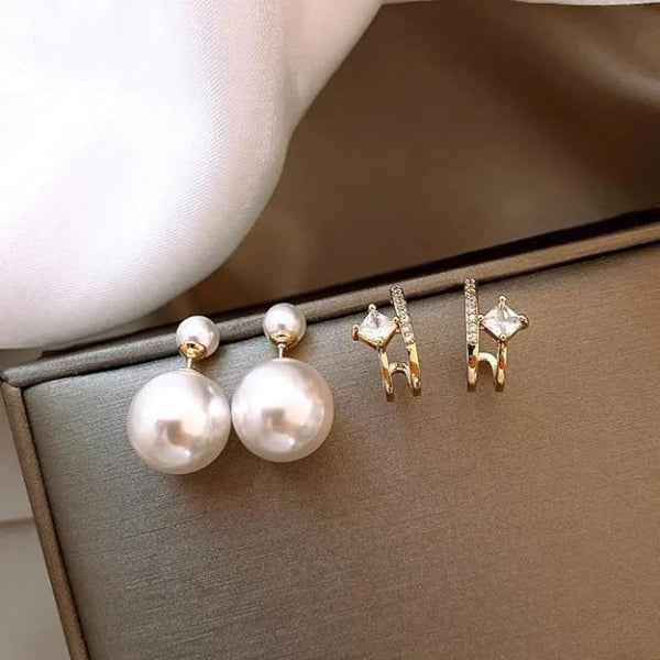 Gold Pearl Drop Earrings | Dainty Crystal Huggie Bridal Jewelry Gift