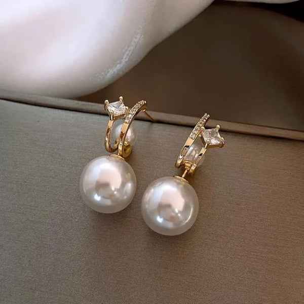 Gold Pearl Drop Earrings | Dainty Crystal Huggie Bridal Jewelry Gift