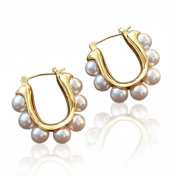 Gold Pearl Hoops: 18k Plated Huggie Earrings for Timeless Style