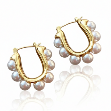 Gold Pearl Hoops: 18k Plated Huggie Earrings for Timeless Style