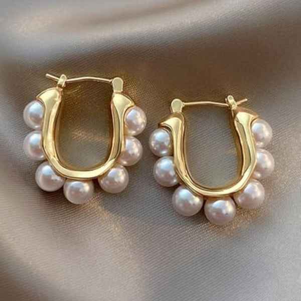 Gold Pearl Hoops: 18k Plated Huggie Earrings for Timeless Style
