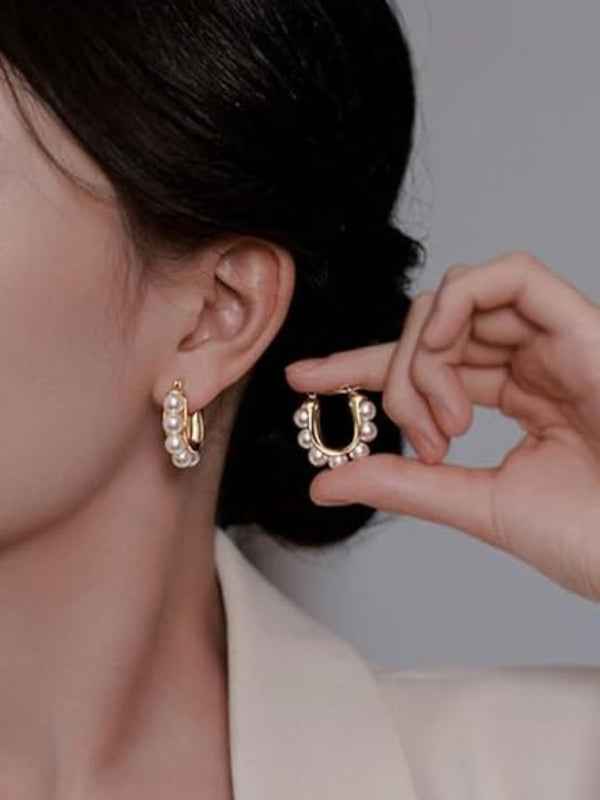 Gold Pearl Hoops: 18k Plated Huggie Earrings for Timeless Style