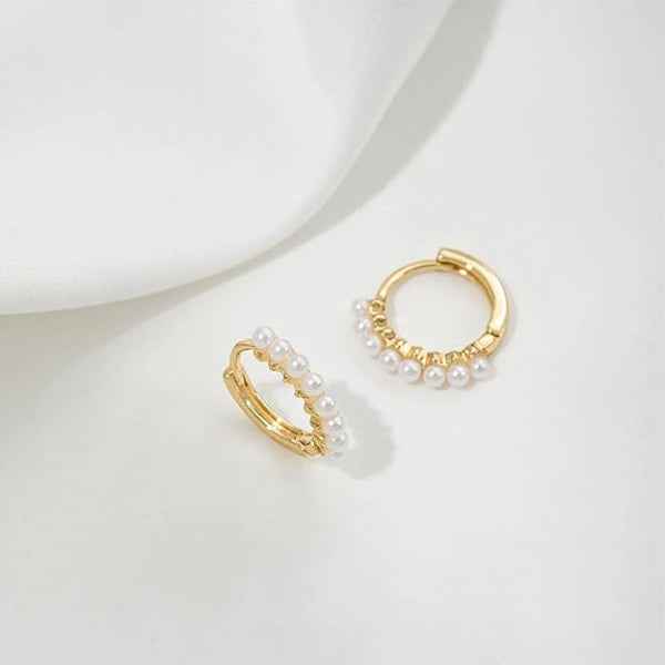 Gold Pearl Huggie Earrings - Shimmering Anti Tarnish Hoops for Women