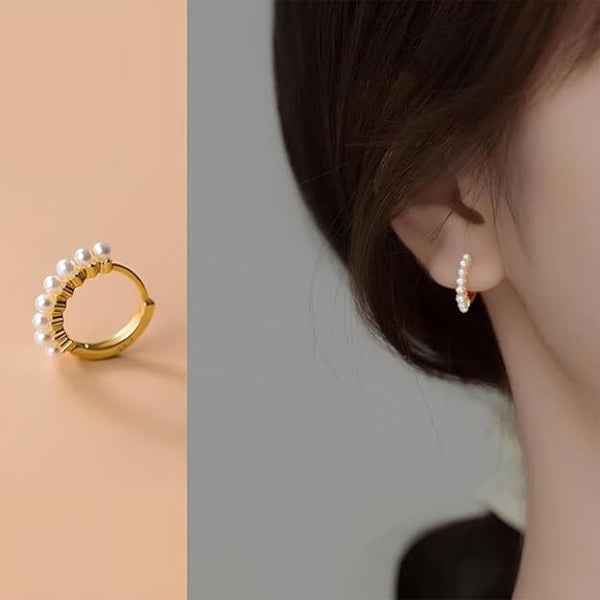 Gold Pearl Huggie Earrings - Shimmering Anti Tarnish Hoops for Women