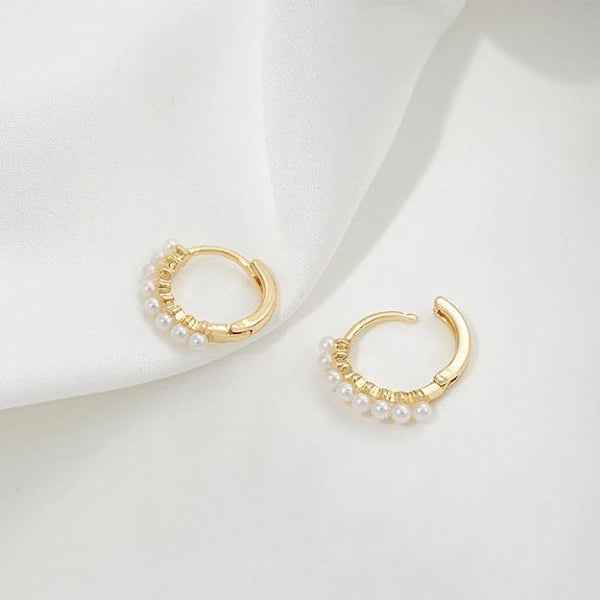Gold Pearl Huggie Earrings - Shimmering Anti Tarnish Hoops for Women