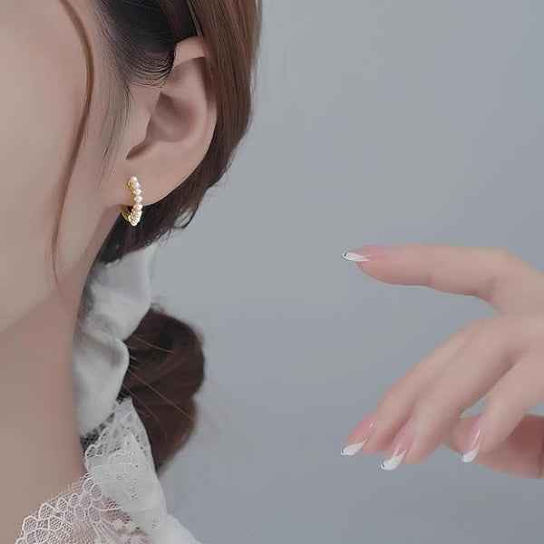 Gold Pearl Huggie Earrings - Shimmering Anti Tarnish Hoops for Women