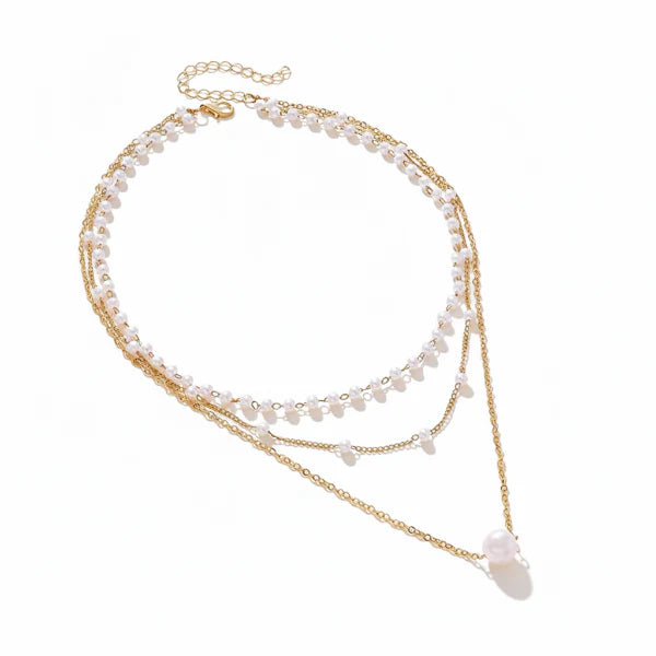 Pack of 2 Gold Plated Pearl Choker Necklace | Layered Multi-Strand Pearl Choker with Dainty Minimalist Beaded Pearl Necklace