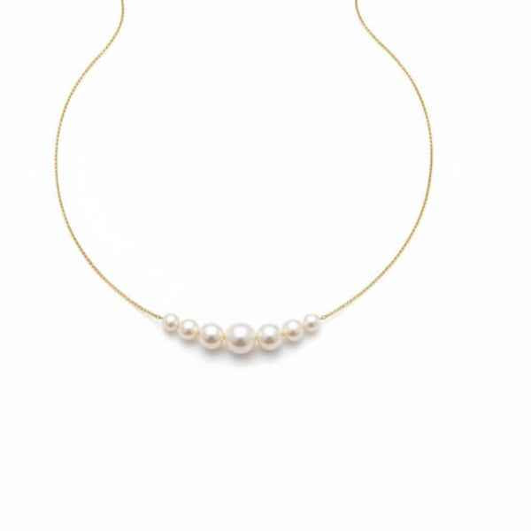 Gold Pearl Necklace - Shimmering Graduated Cultured Pearl Gold Chain