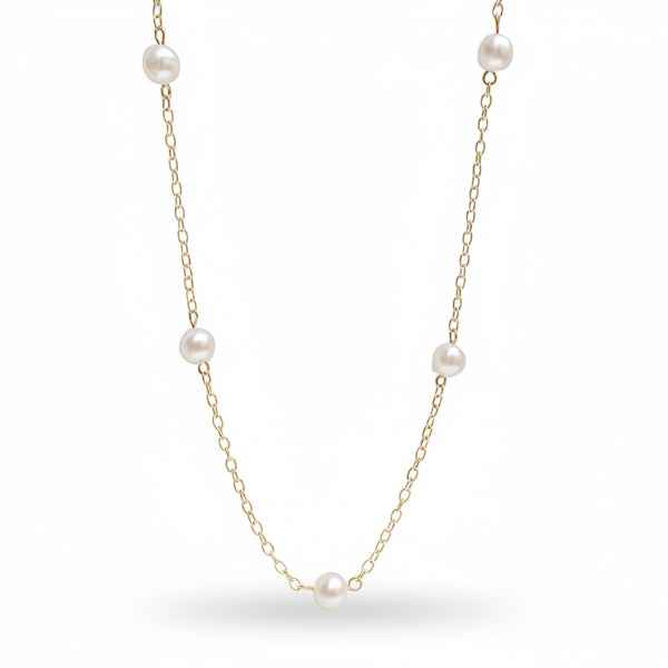 Gold Pearl Necklace | Dainty Station Chain Minimalist Jewelry Gift