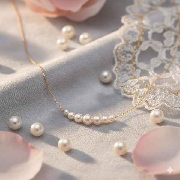 Gold Pearl Necklace - Shimmering Graduated Cultured Pearl Gold Chain