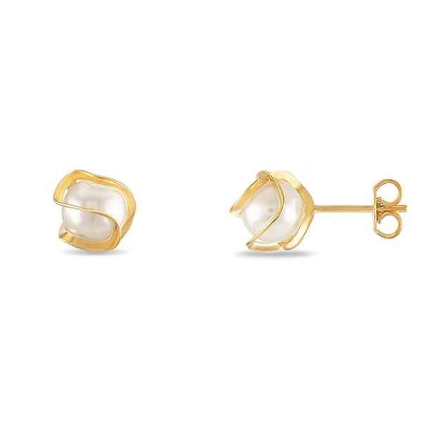 Gold Pearl Studs | Dainty 14K Gold Minimalist Shell Pearl Earrings