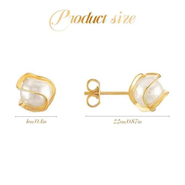 Gold Pearl Studs | Dainty 14K Gold Minimalist Shell Pearl Earrings