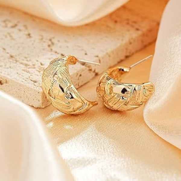 Stylish Gold Plated Chunky Hoop Earrings: Bold Textured Hoops