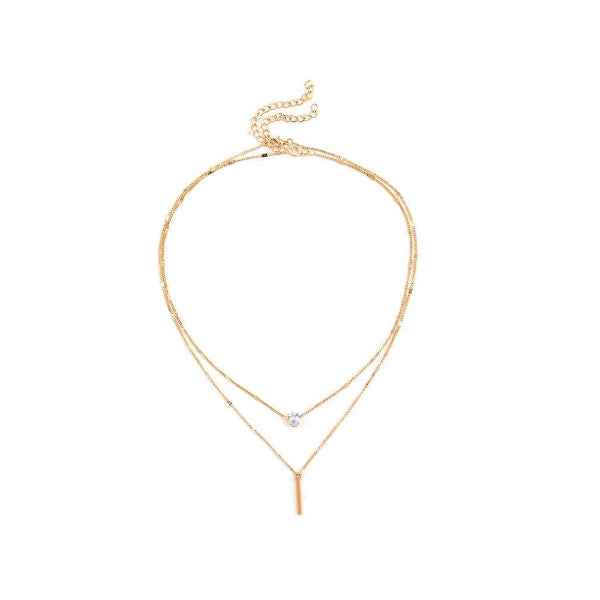 Gold Plated Layered Dainty Necklace | Elegant Zircon Charm