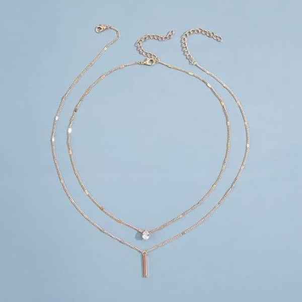 Gold Plated Layered Dainty Necklace | Elegant Zircon Charm