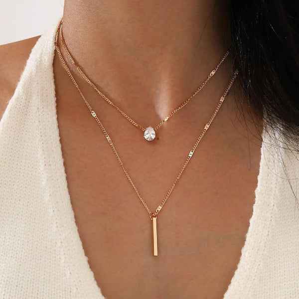 Gold Plated Layered Dainty Necklace | Elegant Zircon Charm