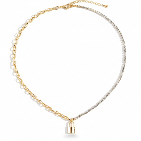 Gold Plated Lock Pendant Necklace - Chic Statement Chain Jewelry